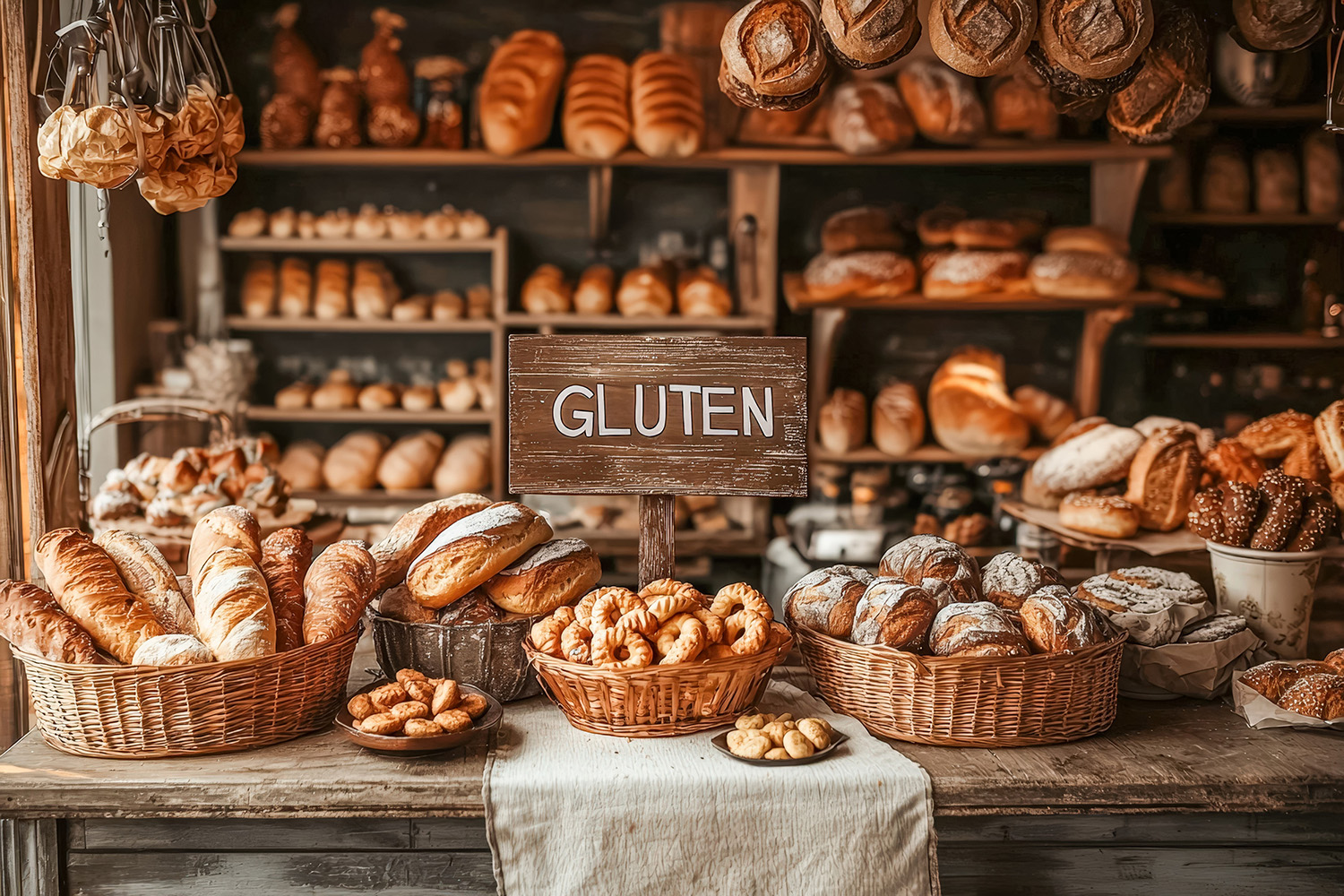 Variety of gluten-free bread and baked goods displayed in a bake